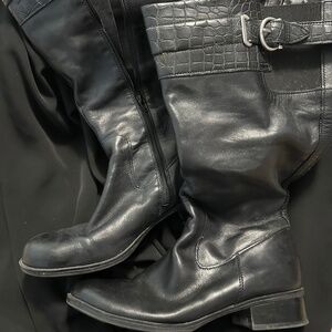 Naturalizer N5 Comfort Black Leather Knee-High Boots Women’s 8.5M Wide Calf